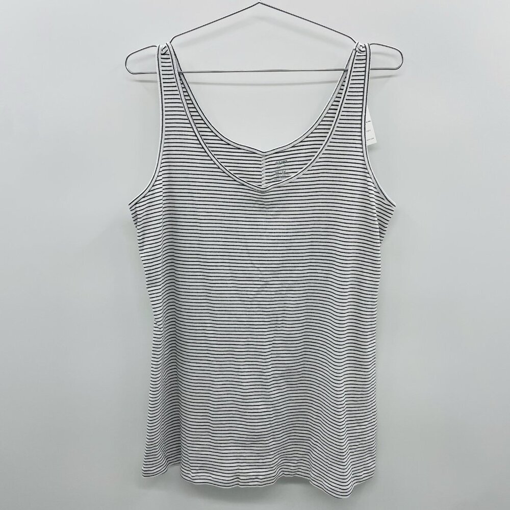 Old Navy Womens Plus Size 2X Fitted Ribbed‎ Stretch Striped Tank Top White 1757